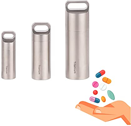 AMZCOM wasserdichte Pillendose Outdoor Kleinteile Aufbewahrungsbox Pillenbox, Mini Titan Pillendose Schlüsselanhänger kapsel anhänger, Klein tablettendose für unterwegs,Pack of 3