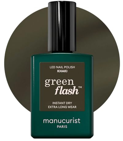 Manucurist Green Flash Khaki LED Gel Nail Polish | LED gel polish and semi-permanent nail varnish, UV nail lamp compatible. 12-free, bio-sourced, vegan, Made in France, 15 ml