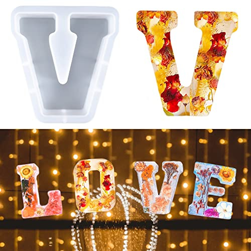 Moule à Grandes Lettres pour Résine, Moule en résine époxy 3D, Moule à Gâteau Avec Lettres de l'alphabet de A à Z, Moule à Gâteau en Résine, Moule de Décoration pour Fête D'anniversaire (V)
