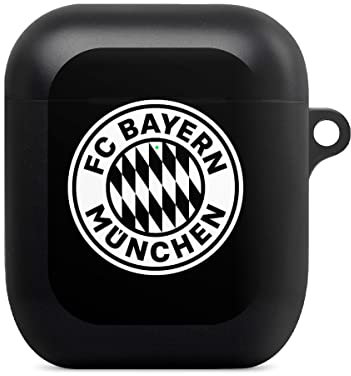 DeinDesign Hülle mit Karabiner kompatibel mit Apple AirPods (1. Generation) Case schwarz Schutzhülle mit Schlüsselanhänger Offizielles Lizenzprodukt FCB FC Bayern München