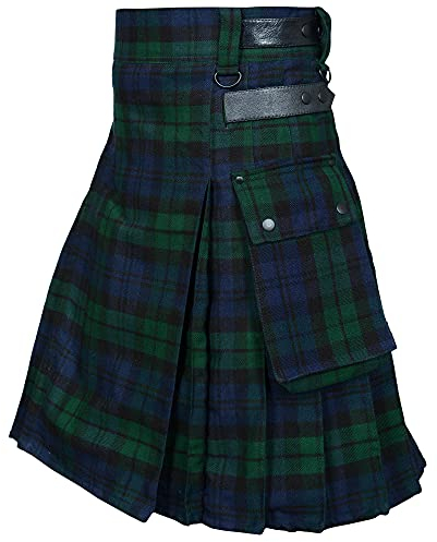 All Kilts Sports Utility-Kilt für Herren aus Acrylwolle mit Lederriemen (Black Watch, 36'')