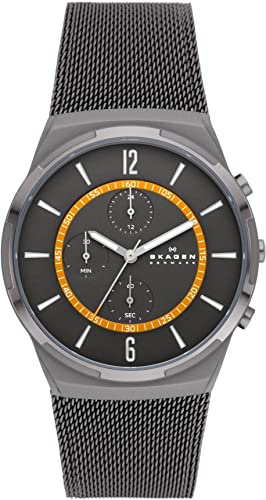Skagen Herrenuhr Melbye Chronograph, QuarzChronographenwerk, 42mm Charcoal Recycled Edelstahl (Mindestens 50%) Gehäuse mit EdelstahlMeshArmband, SKW6804