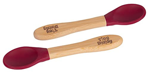 Tiny Dining Kinder Bambus Silikonspitze Löffel - 14cm - Kirsche - Pack Von 2
