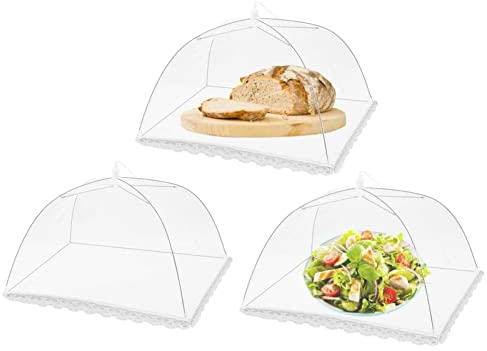 hzpolang 3 Pack Food Covers Mesh Nets Tents Foldable Umbrella Pop up Net Dome Outdoor Food Storage Protector Collapsible Domes for Fruit Dish Picnic Outside Fly Mosquitoes Bugs - 14 Inch