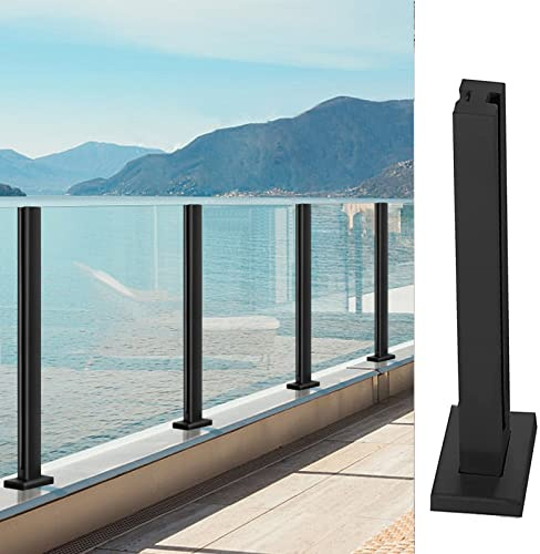 Glasgeländer Glasklemmen Pfosten Mit Schwarzen Paneelen Für Pool, Terrasse/Patio/Flur, Edelstahl 5x5cm Quadratischer Geländerzaun, Für 10-12 Mm Basisschienenhalterungen Aus Gehärtetem Glas, Mittel ( C