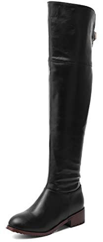 Pelle PU Alla moda Confortevole Carino Stivali sopra il ginocchio Per le donne Tacco a spillo Punta Scarpe da ragazza Nero 42 EU