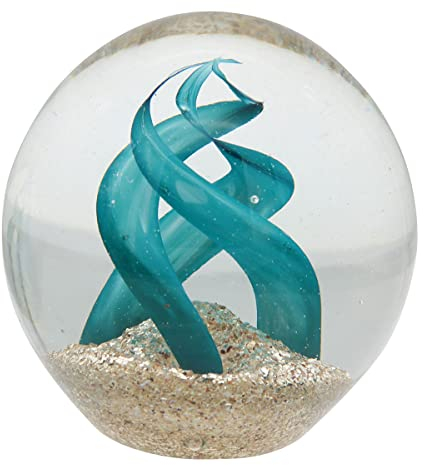 ROCKING GIFTS Briefbeschwerer Glaskugel Wellen Aquamarin 8 cm Dekorationselement Schreibtisch