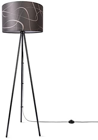 Paco Home Stehlampe Wohnzimmer Lampenschirm Stoff Stehleuchte Leselampe Abstrakt E27 2,5m Textilkabel Mit Stecker Modern, Farbe:Design 2 (Ø45,5 cm), Leuchtenart/Farbe:Stehleuchte Dreinbein - Schwarz