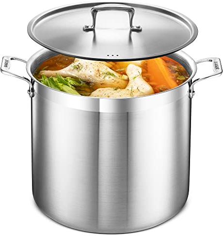 BAKKEN - Olla de inducción resistente con tapa y asas remachadas, 20 cuartos de galón, acero inoxidable cepillado, para sopa, mariscos, caldo, conservas y catering para grandes grupos y eventos