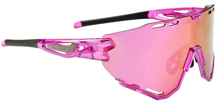 SWISSEYE Mantra Sportbrille (100% UVA-, UVB- und UVC-Schutz, verstellbarer Nasenbereich & gummierte Bügelenden, splitterfreies Material TR90, inkl. Etui), shiny laser pink