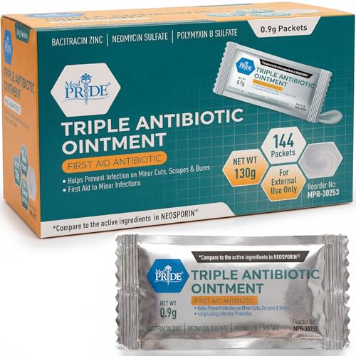 MED PRIDE Triple Antibiotic Ointment – 144 Count Individual Packets – First Aid Cream for Cuts, Scrapes, Burns, Wounds & Skin Irritation – Portable Travel-Size Antibiotic Salve Pack