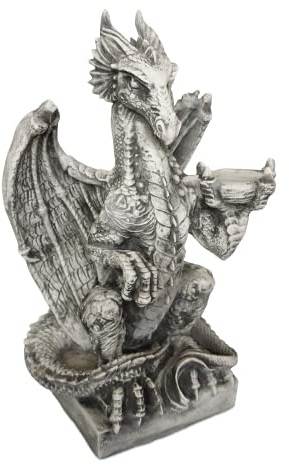 gartendekoparadies.de Drache auf Sockel, Steinfigur, H. 51 cm, 18 kg, Grau, frostsicher aus Steinguss für Außenbereich