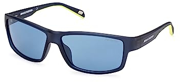 Skechers SE6159 Gafas de Sol para Hombre, Gafas de Sol Ligeras y Casual, Lentes Rectangulares, Lentes Ahumadas Polarizadas, Azul Opaco