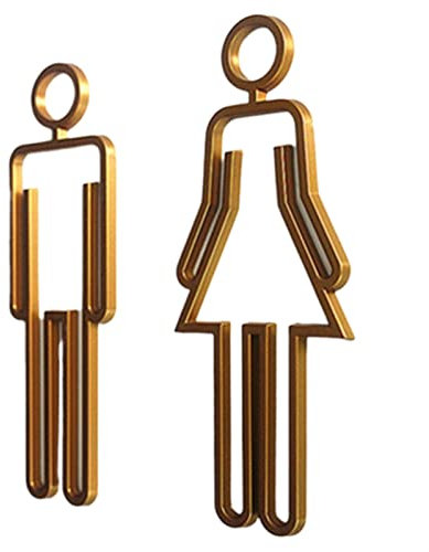 Cartello toilette donna e uomo, adesivo da parete per porta del bagno Decorazione semplice con adesivo, 8,66x3,46 pollici (oro)