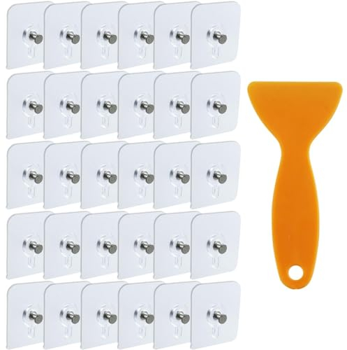 30 Stück Selbstklebende Bilderhaken, Transparente Fotohaken Ohne Bohren, Starke Bildaufhänger mit kleinen Schabern, für Bilder, Poster, Fotos 6cm,Maximale Belastung 5 kg