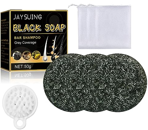 3 Pcs Grau Glanz Haarseife Grau Glanz Haar Revitalisierungsbar Natural Grey Hair Removal Soap Grey Hair Removal Soap Cover Grey Coverage Bar Shampoo Haarseife Mit Schäumendes Netz Shampoo-Bürste