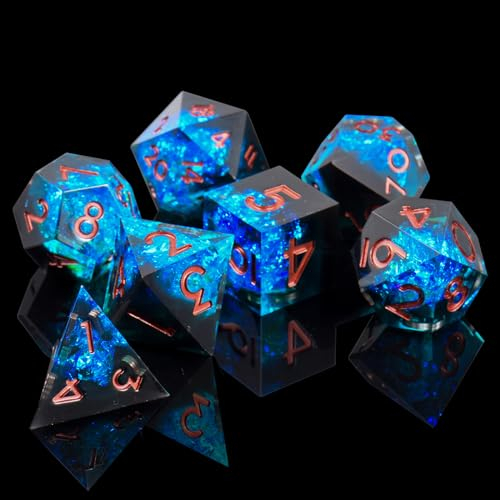 ORUZA 7 Stück Polyedrische Würfel Set DND Würfel D4 D6 D8 D10 D% D12 D20 Handgefertigt Kunstharz Würfel für Dungeons and Dragons RPG MTG Pathfinder Rollenspiele Spielwürfel