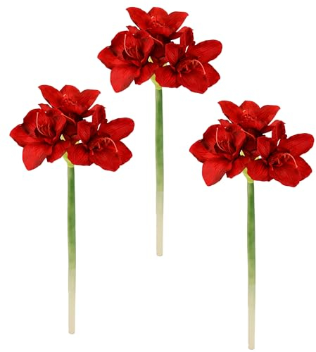 Flair Flower Amaryllis 021113R - Fiore artificiale realistico in seta, decorazione per matrimoni, fiori finti, decorazione da tavolo, decorazione invernale, floristica, rosso, 65 x 18 x 12 cm