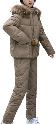 Damen Schneeanzug, Einteiliger Skioverall Winter Warme Schnee Skifahren Sätze Outdoor Jumpsuit Langer Overall mit Kapuze Reißverschluss Skianzüge wasserdicht