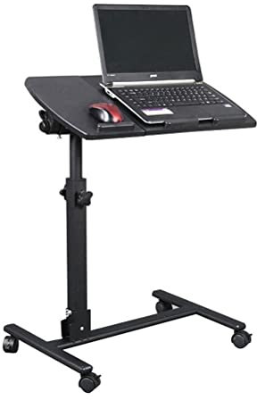 Beweglicher Laptopständer, Höhenverstellbar, Sofatisch, Überbett, Fahrbar, Klappbar, Mit Mausbrett, Mobiler Schreibtisch, Rollwagen, Tablett, Seitenbett, Tragbare Räder (Schwarz)