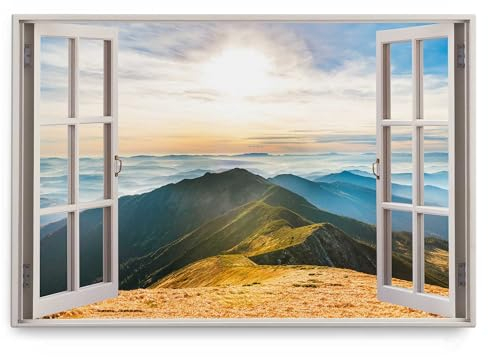 Paul Sinus Wandbild 120x80cm Fensterbild Berge Bergkette Sonnenuntergang Wolken Natur
