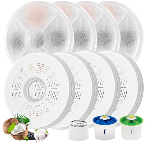 Rigidstone Filtros de Fuente de Agua para Gatos, 8 Piezas Filtros de Fuente para Gatos, Fuente para Gatos para Fuente dispensadora de agua para mascotas 3L Flower, Carbón Activado de Algodón & Resina