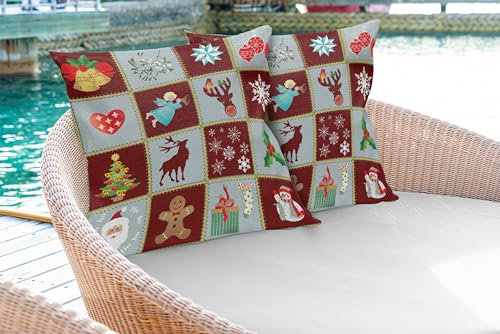 ABAKUHAUS Engel Kissenbezug 2er-Pack, Weihnachtsbaum-Rentiere Noel Santa Presents Schneemann-Kiefer-Baum traditionell, 90 x 40 cm, Burgund Blau Grau