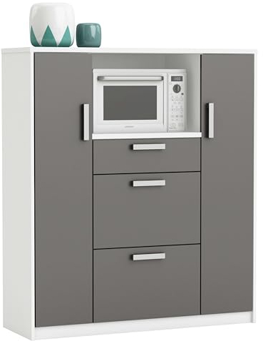 Mueble Auxiliar De Cocina Mueble Microondas Flavor Color Blanco Y Gris 116x132 cm