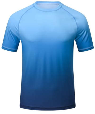 Huayuzh UV Shirt Herren Rashguard T-Shirt UPF 50+ Schnelltrocknend Leicht Atmungsaktiv Schwimm Surfen Wandern Top Blau Verlaufsfarbe 3XL