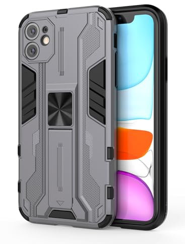 SORAKA Case for iPhone 11 with Stand Heavy Duty Protection Case Silm Fit iPhone 11 Case with Metal Plate for Magnetic Car Mount Gray