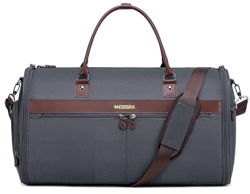 Vessgra Kleidersack Reisetasche, Wasserdichter Anzugtasche Reisetasche, 2 in 1 Kleidersack Tasche Kleidersack Reise, Garment Duffel Bag Handgepäck Anzug Herren Damen mit Schuhfach (Dunkelgrau)