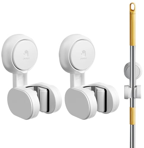 ARIOU Broom Mop Holder - Broom Holder Wall Mount - Mop Broom Wall Mount Gripper - Adhesive Mop Broom Gripper - Broom Organizer Hanger Gripper For Garage Bathroom Home Kitchen Restaurant Hotel Garden