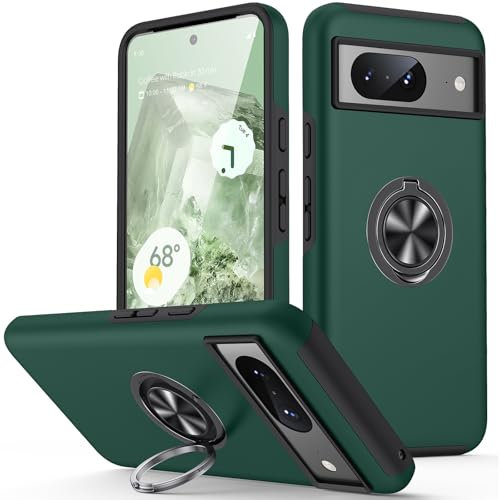 KOVASIA for Google Pixel 8 Case with Kickstand, Support Magnetic Car Mount, Slim Fit Full Body Protective Shockproof Phone Case for Google Pixel 8 5G, Dark Green