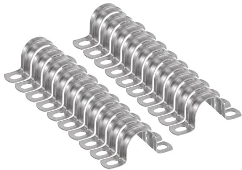sourcing map 30pcs 1 1/4 Inch 32mm Conduit Clamps, M32 U Tube Pipe Clamp, Stainless Steel Rigid Pipe Strap, U Shaped Bracket with Two Hole for Pipe Tube Hose Wire Cord Fixing, Thickened