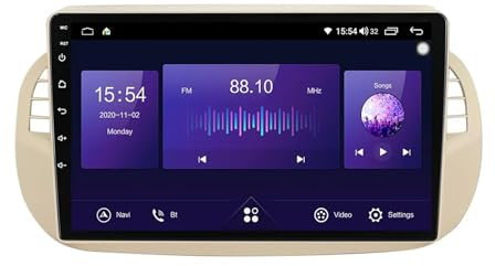 AIEIJJH Android 11 2 Din car radio 9'' digital media receiver for Fiat 500 2007-2014 with Bluetooth hands-free system, FM radio, rear view camera, USB steering wheel control(M700S 8+128G)