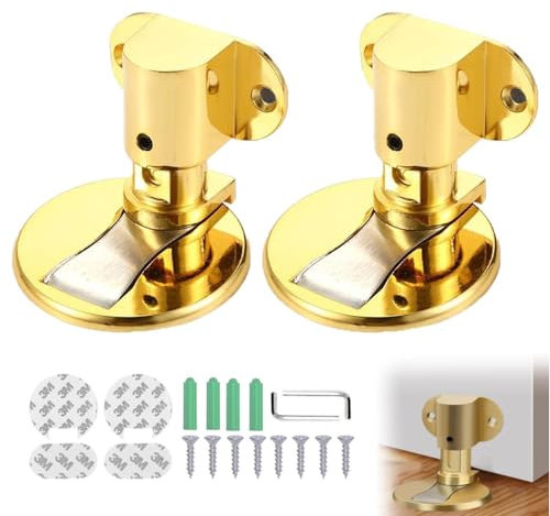 SHUOHONG 2 Stück Türstopper Magnet, Türstopper Magnetisch Boden Metall Türschnalle, Türstopper Boden Kleben, Magnet Türhalter, Türstopper Boden, Unsichtbarer Tür-Wandschutz für Büro, Zuhause (Gold)