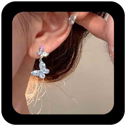 Cimenexe Pendientes Colgantes De Mariposa De Cristal De Bohemia Pendientes De La Gota De La Mariposa Azul Cz Doble Cz Pavimentada Mariposa Pendientes Pendientes De La Joyería De La Mariposa De