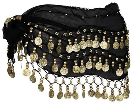 Münzgürtel Bauchtanzgürtel, Bauchtanzschal Mit 128 Münzen, Indischer Tanzgürtel Bauchtanzrock Schwarz, Bauchball Schal Hüftschal Für Yoga-Unterricht, Shows, Party