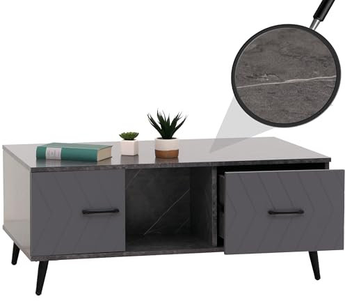 Mendler Couchtisch HWC-N89 42x103x60cm Holz - Marmor-Optik grau
