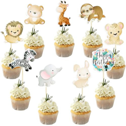 Cupcake Topper Tiere, 27pcs Jungle Animal Cupcake Toppers, Cake Decoration Jungle Animals, Tiere Muffin Dekorationen, Tortendeko Tiere, Cupcake Topper Waldtiere, Muffin Deko Waldtiere