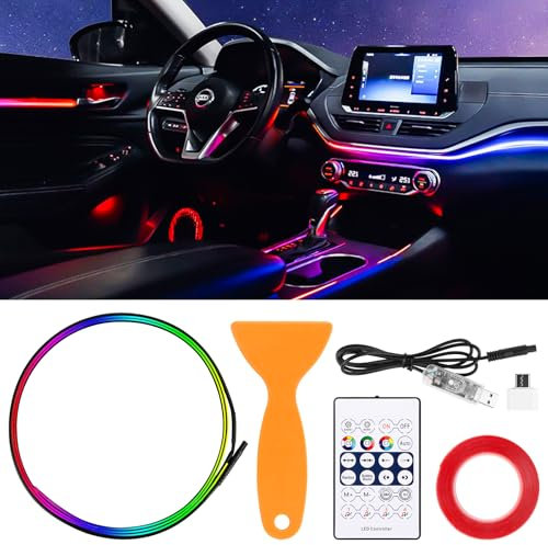 Luci Interne Auto, Strisce LED Auto,Strisce Led Auto con Porta USB Controllo APP, Luci LED Interne per Auto, 110 cm 146 LED Impermeabile, Musica a LED, Illuminazione Per Interni Auto