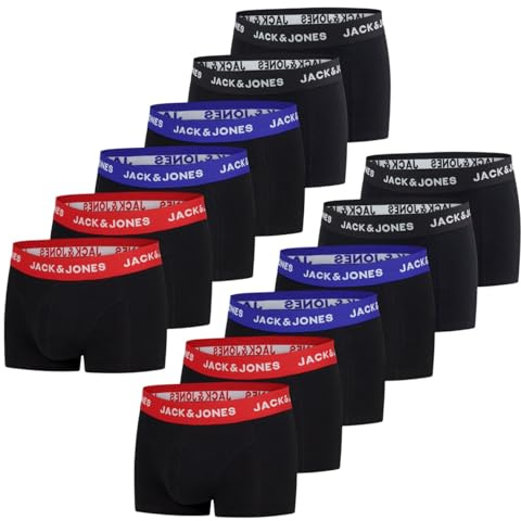 JACK & JONES Boxershorts Herren 12er Pack JACJEANS Trunks Basic Boxer | Stretch Unterhosen Unterwäsche Retroshorts Set Baumwolle Schwarz Rot Grün Blau Grau S M L XL XXL 3XL