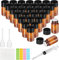 Ysimple 30 Pcs Amber Glass Bottles, 1ml Small Glass Bottles, Empty Refillable Dropper Bottle Essential Oil Bottle, Sample Container Supplied with Pipette Syringe Sticker, for Essential Oil, Massage