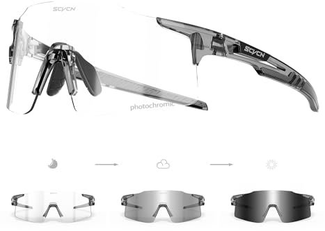 SCVCN Selbsttönend Fahrradbrille Photochromatische Herren Damen Sportsonnenbrille Klar Radsport Radfahren MTB Laufen Radbrille Volleyball Tennis Autofahren Angeln Softball Bergsteigen Wandern 19 Grau