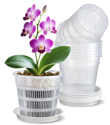 IWTTWY 8 PCS Clear Orchid Pot, 11CM Plastic Plant Pots with Drainage Hole and Tray, House Plant Pots Nursery Pots for Orchid Repotting Kit, Seed Seedling Pots for Root Growing