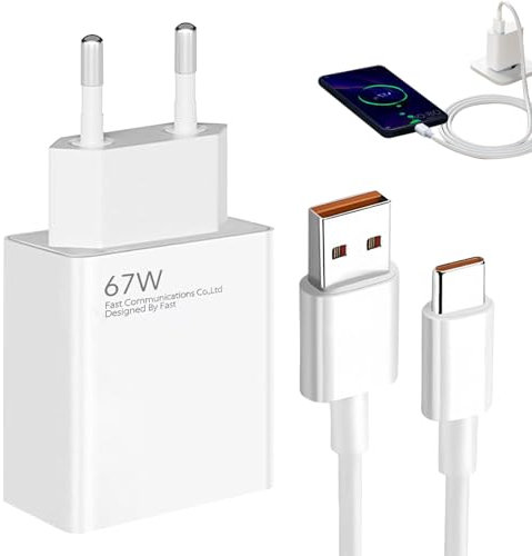Chargeur 67W pour Xiaomi, 67w Chargeur USB Rapide avec 6A Câble USB C de 1.5m, Prise Charge Rapide pour Xiaomi Redmi 14/13/12/11 Ultra/12 Lite/12x, Poco M6 Pro/Poco X6 Pro 5G/ Poco X6