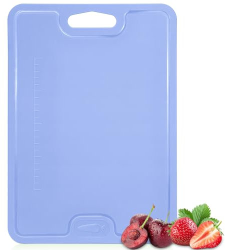 Flexible TPU Chopping Board, Lightweight Thin Dishwasher Safe Cutting Board with Grippy Handle, Scale and Juice Groove, Non-Slip Scratch Proof BPA Free Chopping Boards for Kitchen Meat (Navy Blue)