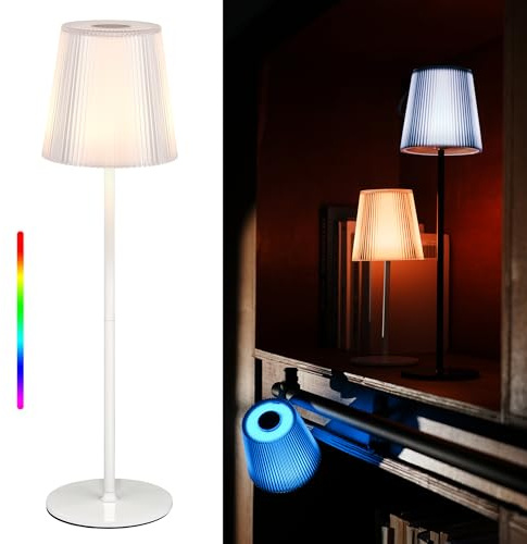 LuminexDesigns Tischlampe Kabellos LED Dimmbare Nachttischlampe & Aufladbare Tischleuchte mit Magnet-Lampenkopf, 3000K Weiß & RGB, IP54 Wasserdicht für Outdoor Schlafzimmer Wohnzimmer Balkon Camping
