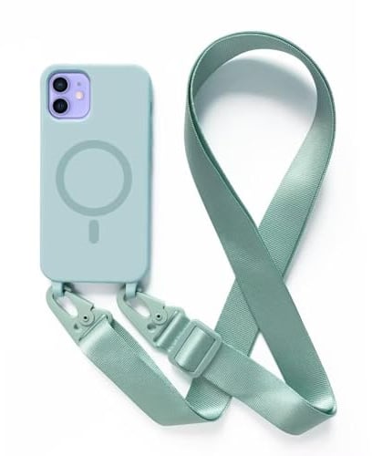 2NSPDRGNI Crossbody Case Compatible with iPhone 12 Mini,Wireless Charging Shell with Adjustable Neck Cord Lanyard Strap,Mint green