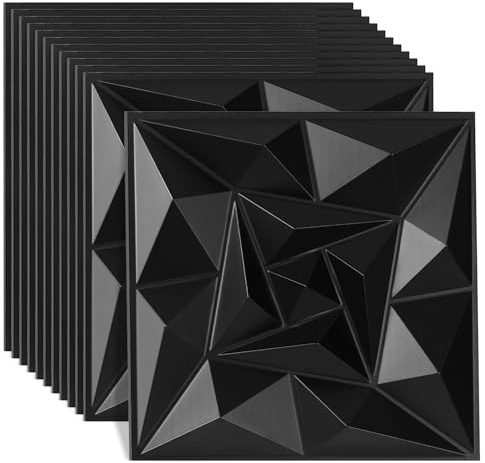 Yugodex 3D Wandpaneele, 3D Wandverkleidung Paneele, 3D Wall Panels, Wanddeko Platten, Wasserfest, Hitzebeständig, aus Hochsteifes PVC - 30 x 30 cm, Quarz Schwarz, 12 Stück (1.08 m²)